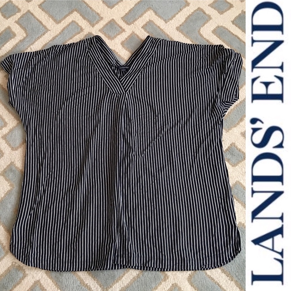 LANDS END dbl vneck black striped shirt 20W